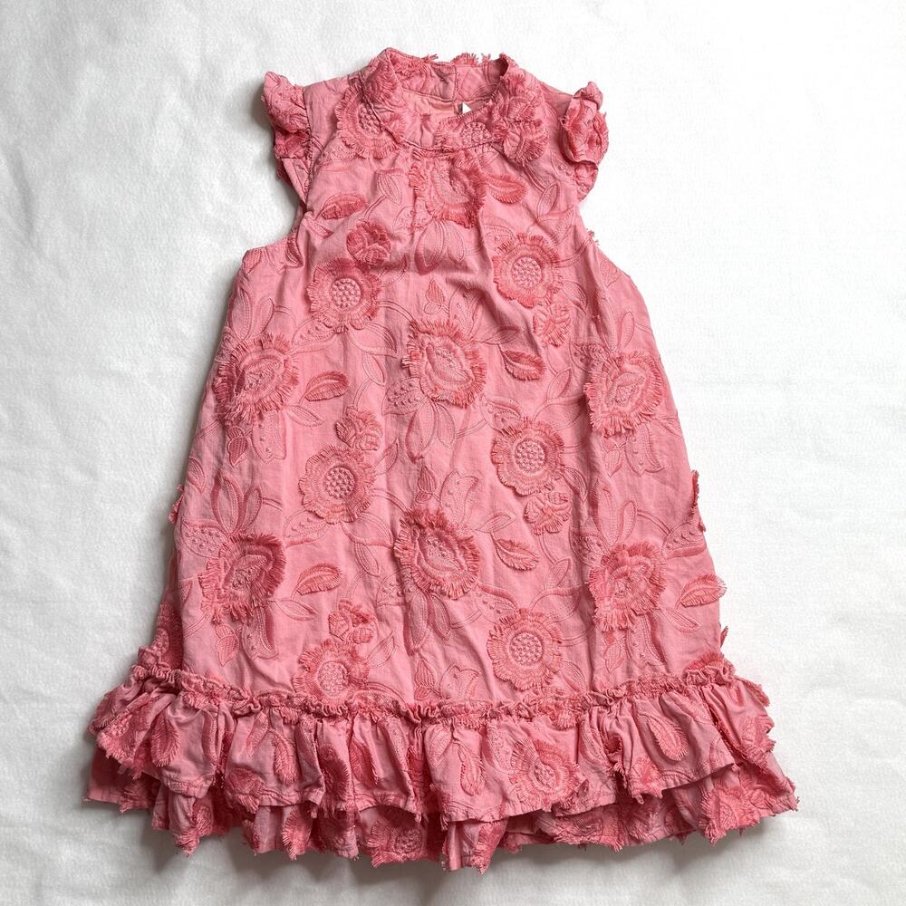 Janie And Jack Dress Girls 7 Pink Floral Lace Flutter Ruffle Party Spring Summer